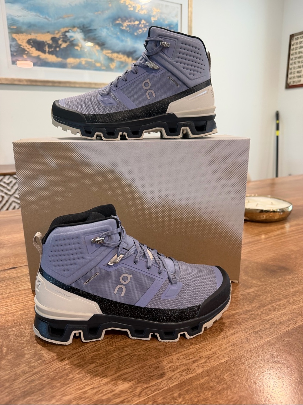 On Running Cloudrock Waterproof Mid-Top Boots - Lavender/Black/Cream